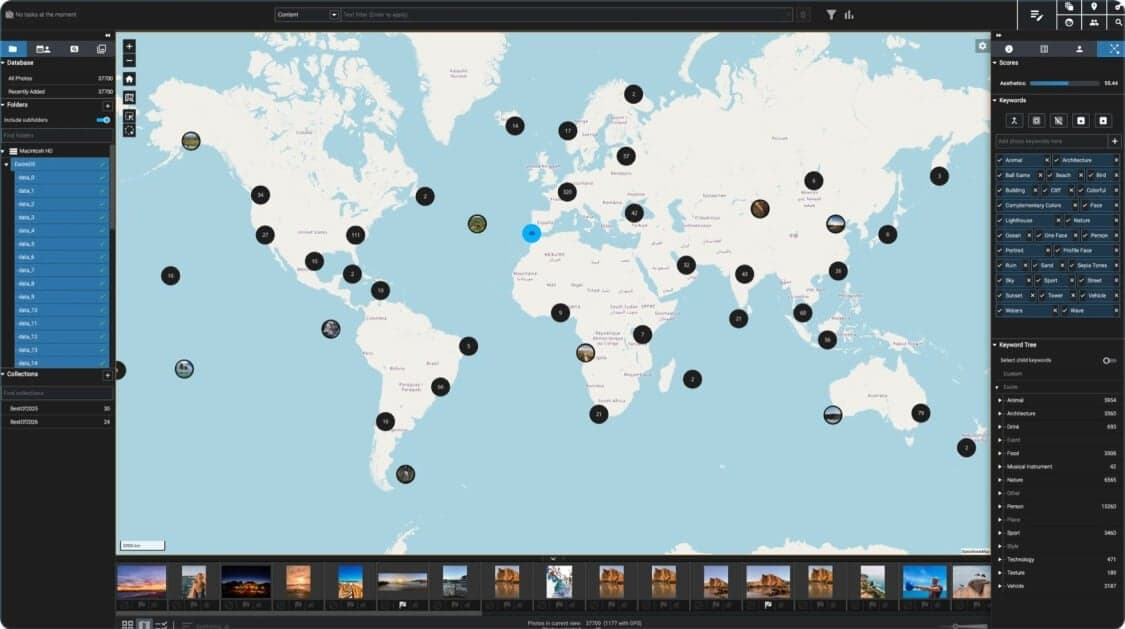 Photo locations plotted on a world map