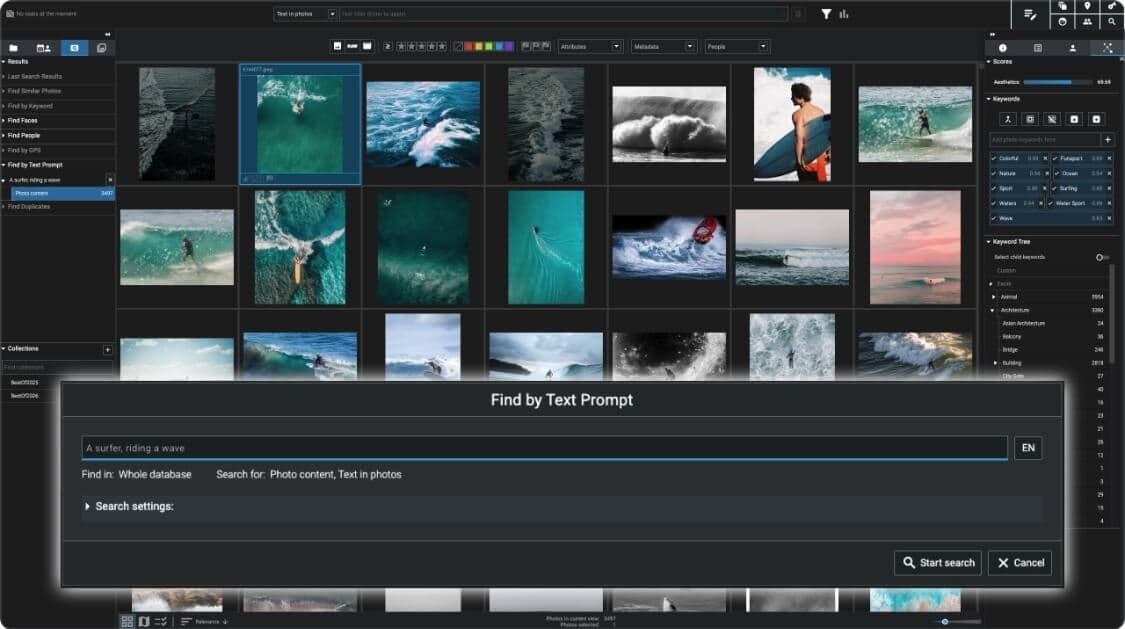 Filter panel combining AI and metadata criteria
